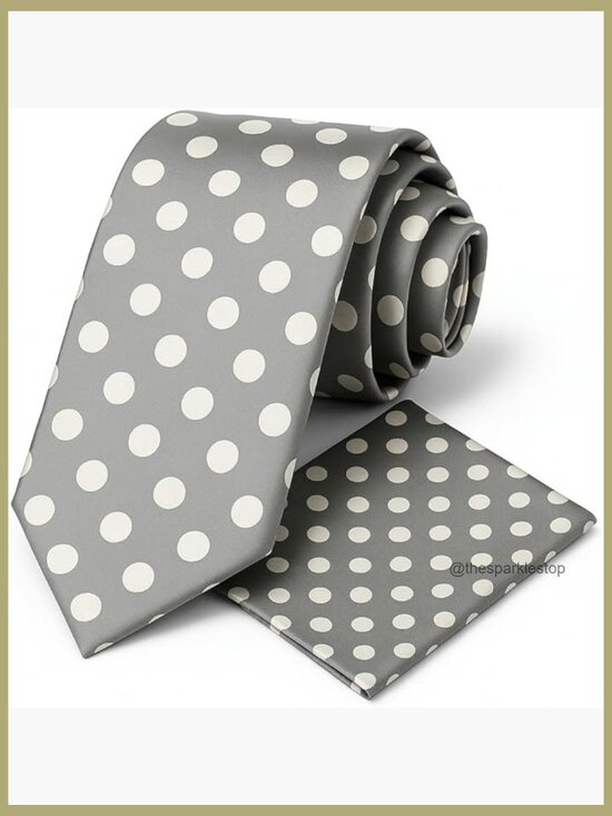 Other - Men's Polka Dot Necktie and Pocket Square Set - Microfiber Satin Finish Tie